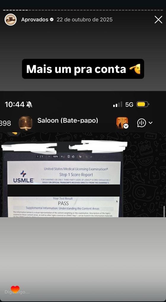 Mensagem de aluno aprovado no USMLE