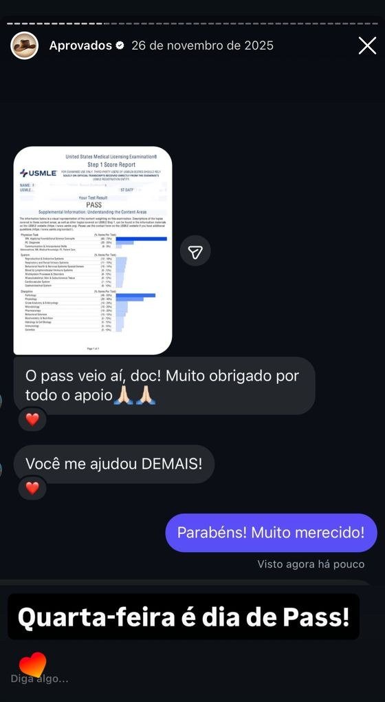 Mensagem de aluno aprovado no USMLE