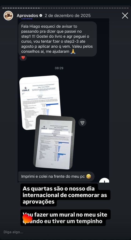 Mensagem de aluno aprovado no USMLE